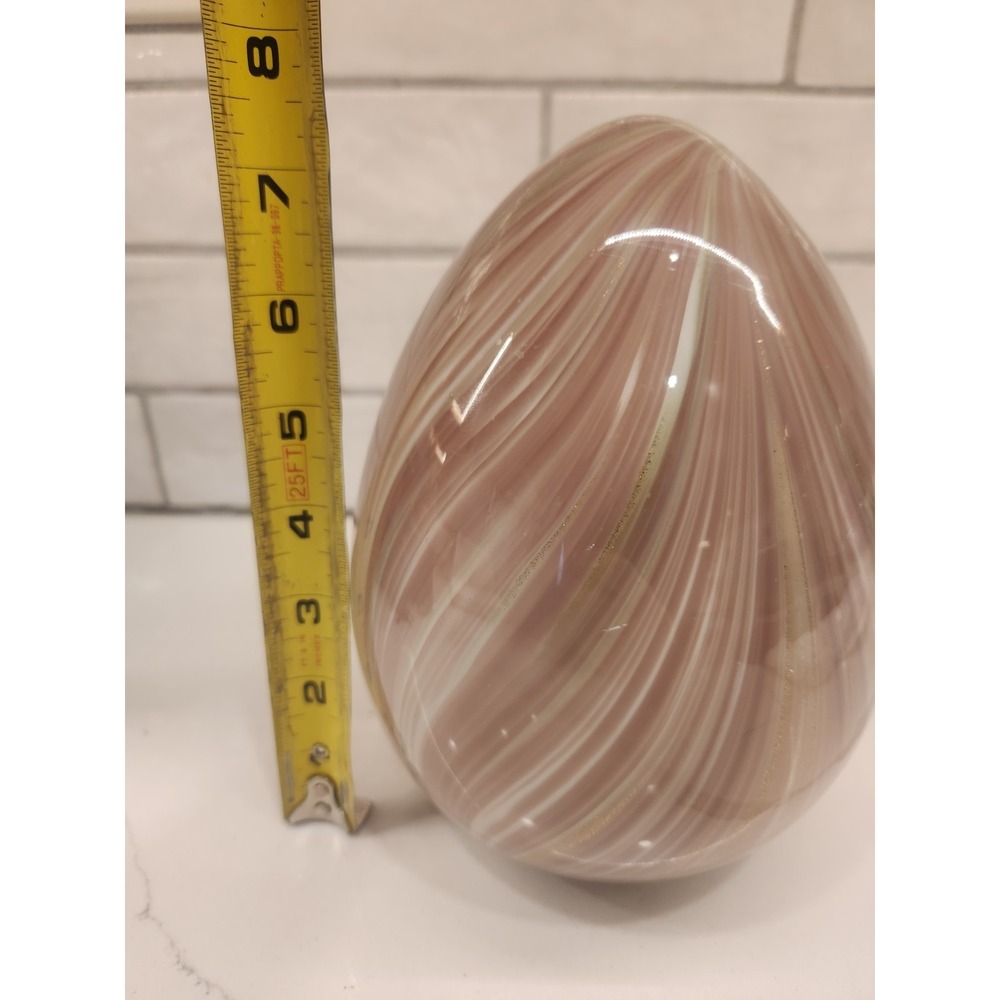 Art Glass Easter Egg Pink & White Swirl With‎ Gold Flakes Hand Blown Decor 7.5" - Picture 7 of 7